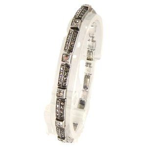 Sterling link bracelet with square crystals and round marcasites - 7"